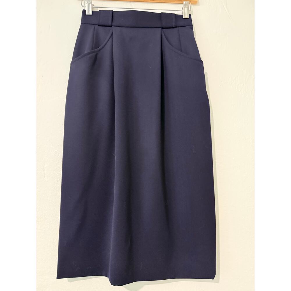 Jaeger Navy Wool Midi Skirt | Custom-Fit | Made in Italy | 24” Waist